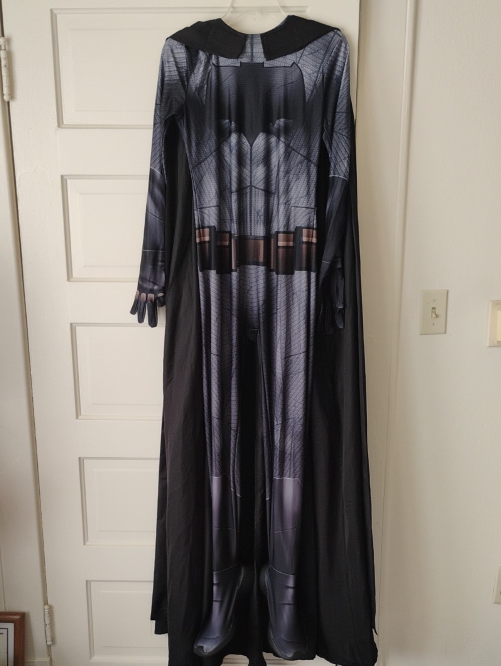 Batman Large Kids Costume Jumpsuit with Cape - Black/Grey Rubber Headpiece,Cape